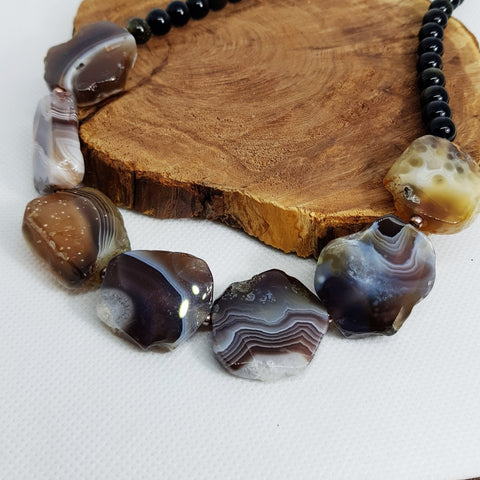 Chunky Botswana Agate and Obsidian Necklace - MCA Design by Maria