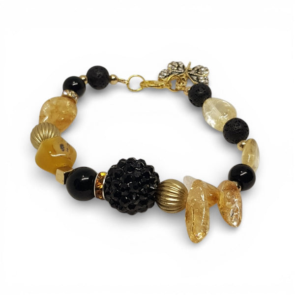 Citrine, Lava Rock and Onyx Gemstone Bracelet - MCA Design by Maria