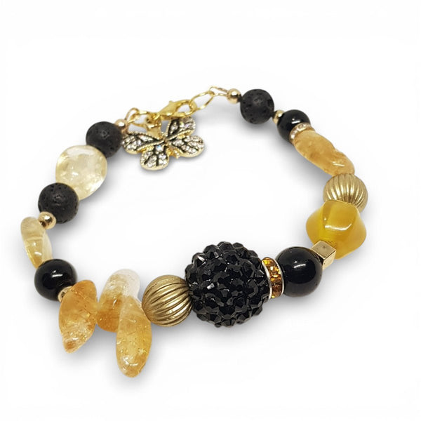 Citrine, Lava Rock and Onyx Gemstone Bracelet - MCA Design by Maria