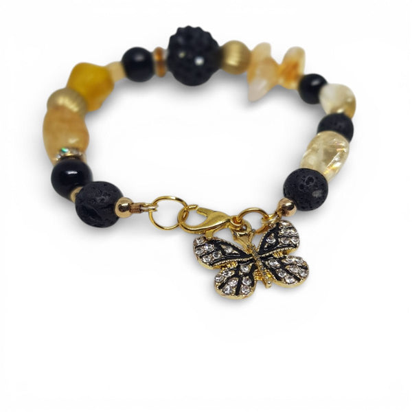 Citrine, Lava Rock and Onyx Gemstone Bracelet - MCA Design by Maria