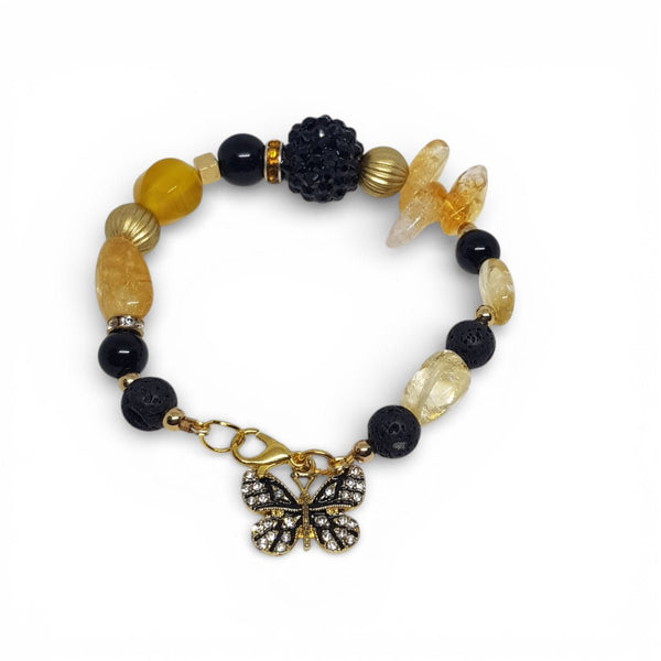 Citrine, Lava Rock and Onyx Gemstone Bracelet - MCA Design by Maria