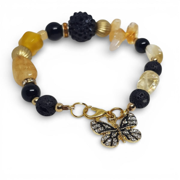 Citrine, Lava Rock and Onyx Gemstone Bracelet - MCA Design by Maria
