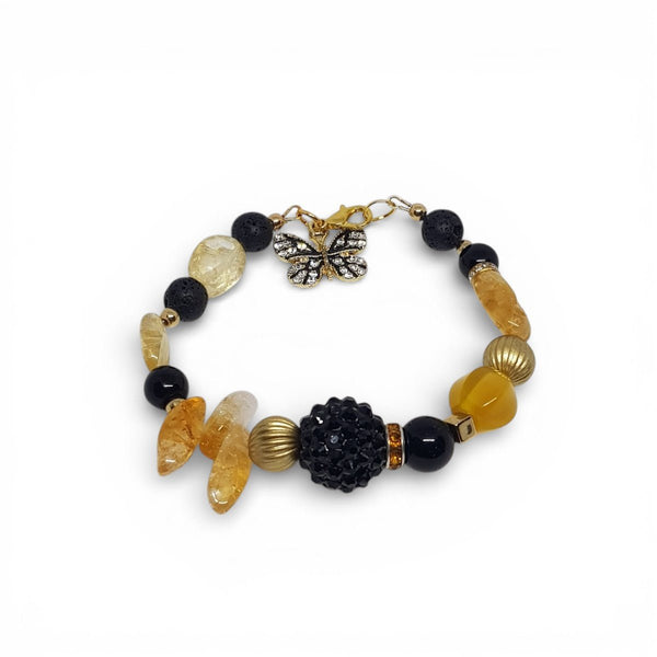 Citrine, Lava Rock and Onyx Gemstone Bracelet - MCA Design by Maria