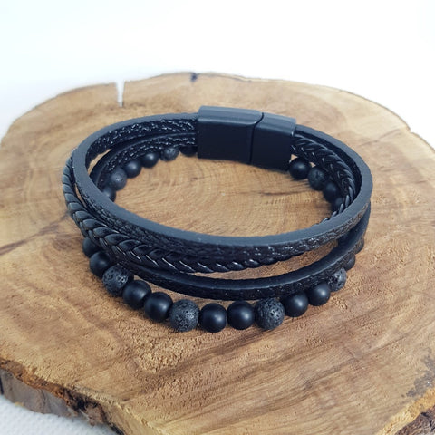 Faux Leather Bracelet with Lava Rock - MCA Design by Maria