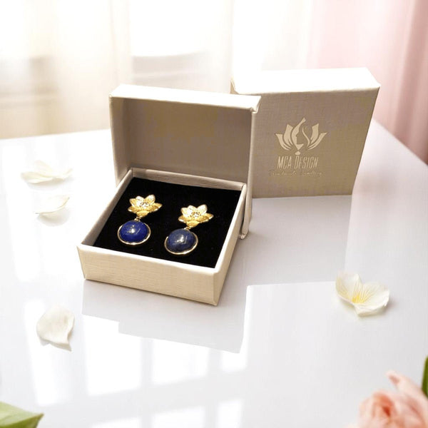 Flower - shaped gold circular drop earrings with Zirconia - MCA Design by Maria