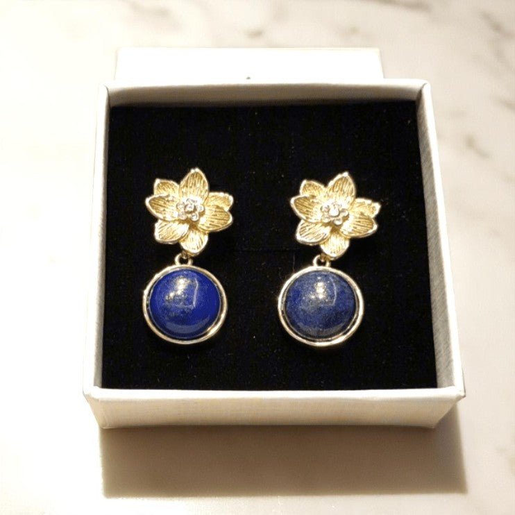 Flower - shaped gold circular drop earrings with Zirconia - MCA Design by Maria