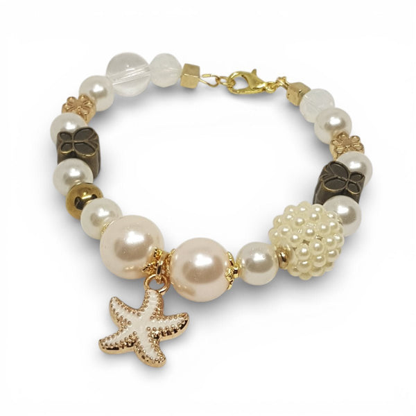 Glass Pearl, Clear Quartz and Opalite Bracelet - MCA Design by Maria