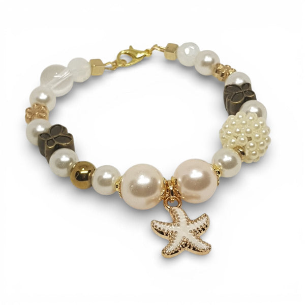 Glass Pearl, Clear Quartz and Opalite Bracelet - MCA Design by Maria