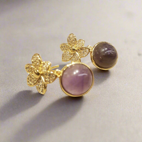 Gold Amethyst Drop Earrings - MCA Design by Maria