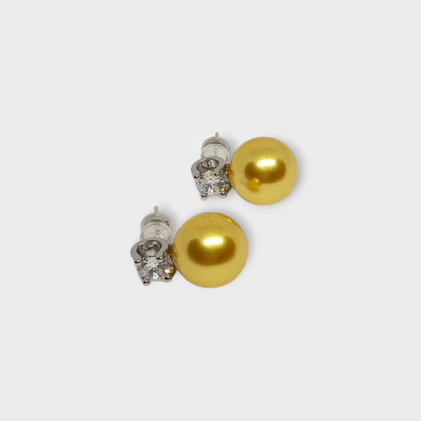 Gold Glass Pearl Stud Earrings - MCA Design by Maria
