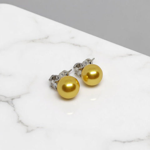 Gold Glass Pearl Stud Earrings - MCA Design by Maria