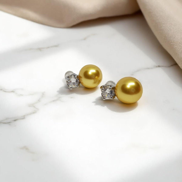 Gold Glass Pearl Stud Earrings - MCA Design by Maria