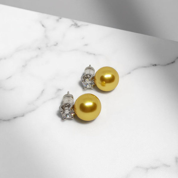 Gold Glass Pearl Stud Earrings - MCA Design by Maria