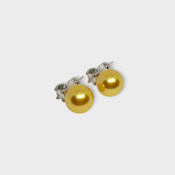 Gold Glass Pearl Stud Earrings - MCA Design by Maria