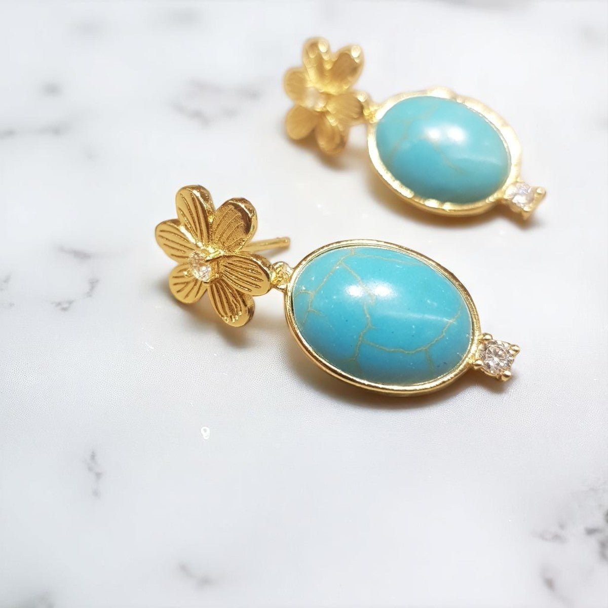 Gold Turquoise Howlite Drop Earrings - MCA Design by Maria