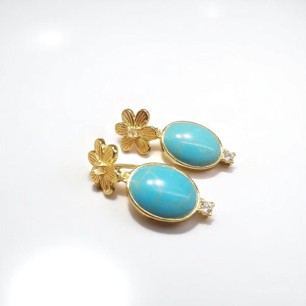 Gold Turquoise Howlite Drop Earrings - MCA Design by Maria
