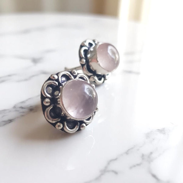Silver Antique - Style Rose Quartz Earrings - MCA Design by Maria
