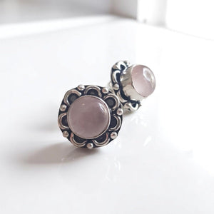 Silver Antique - Style Rose Quartz Earrings - MCA Design by Maria