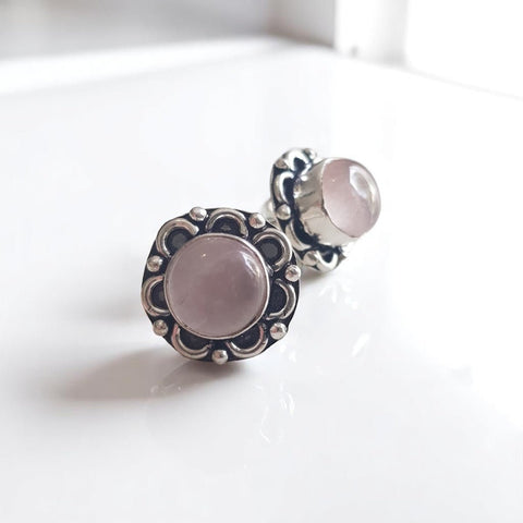 Silver Antique - Style Rose Quartz Earrings - MCA Design by Maria