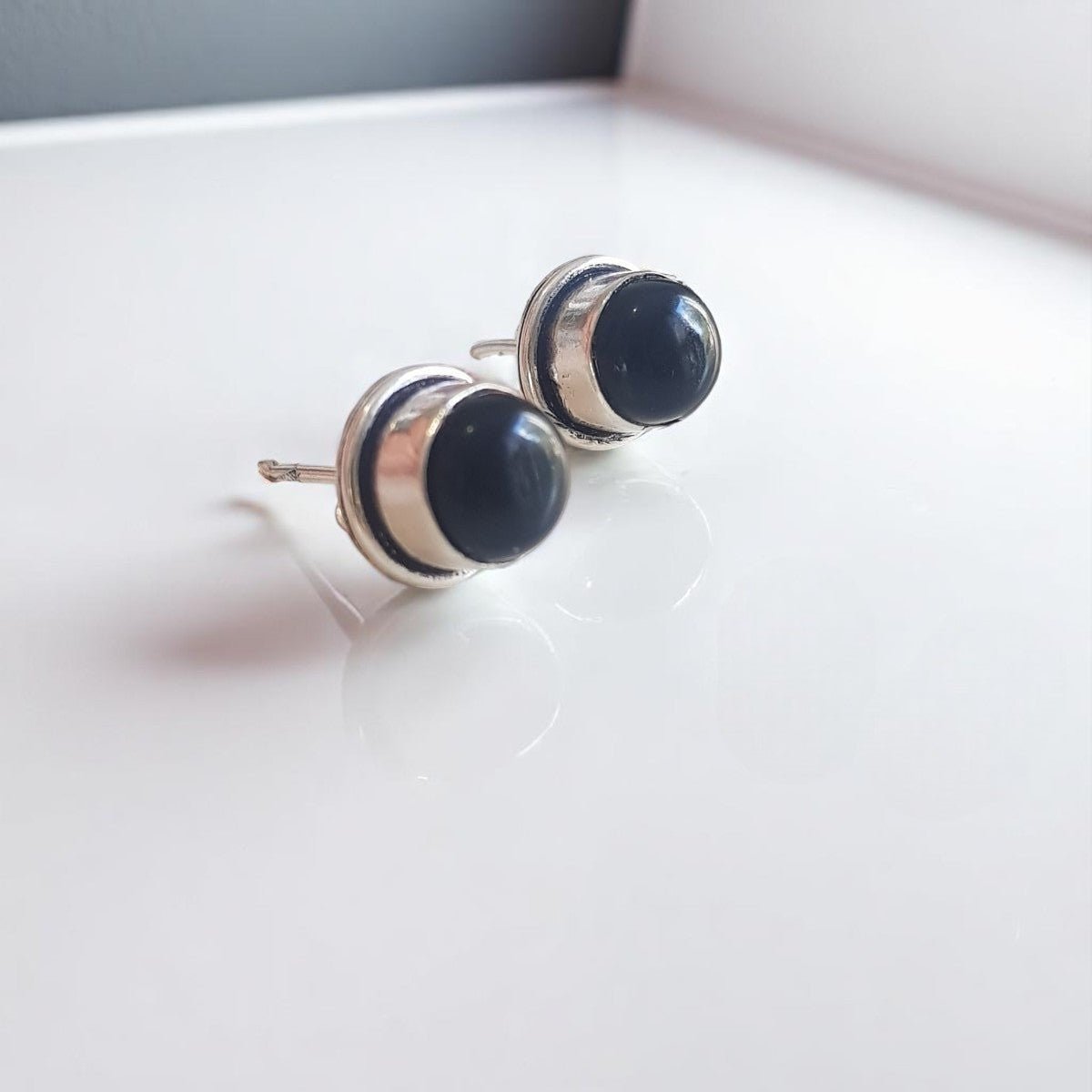 Silver Circular Onyx Earrings - MCA Design by Maria