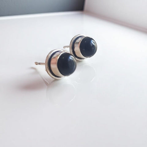 Silver Circular Onyx Earrings - MCA Design by Maria