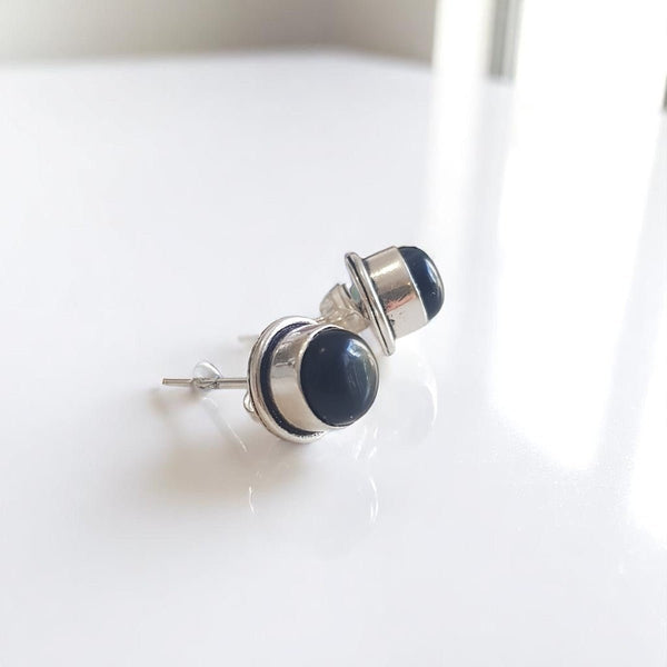 Silver Circular Onyx Earrings - MCA Design by Maria