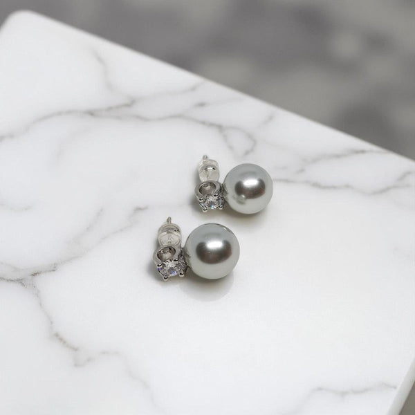 Silver Stud Glass Pearl Earrings - MCA Design by Maria