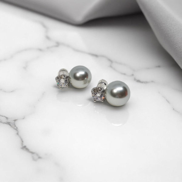Silver Stud Glass Pearl Earrings - MCA Design by Maria