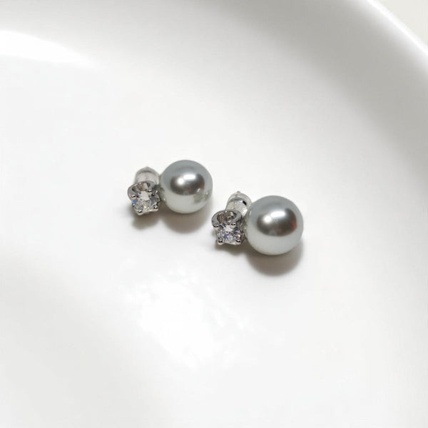 Silver Stud Glass Pearl Earrings - MCA Design by Maria