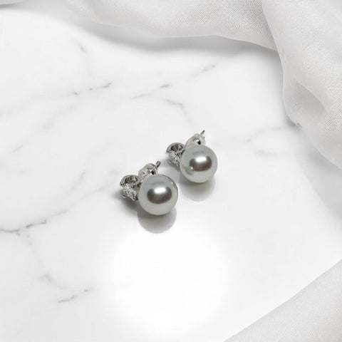 Silver Stud Glass Pearl Earrings - MCA Design by Maria