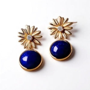 Star flower - shaped gold Lapis Lazuli drop earrings - MCA Design by Maria