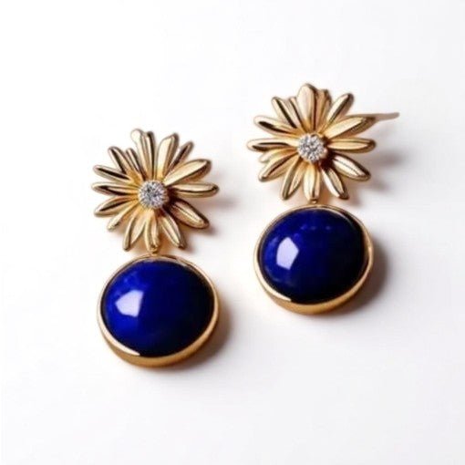 Star flower - shaped gold Lapis Lazuli drop earrings - MCA Design by Maria