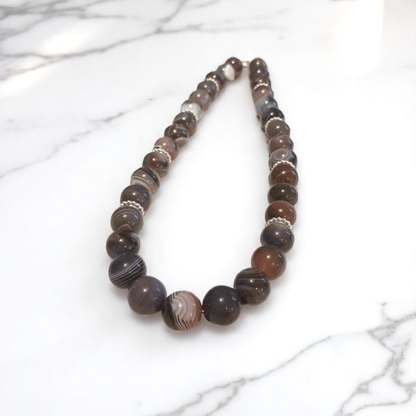 Statement Round Botswana Agate Necklace - MCA Design by Maria
