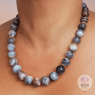Statement Round Botswana Agate Necklace - MCA Design by Maria
