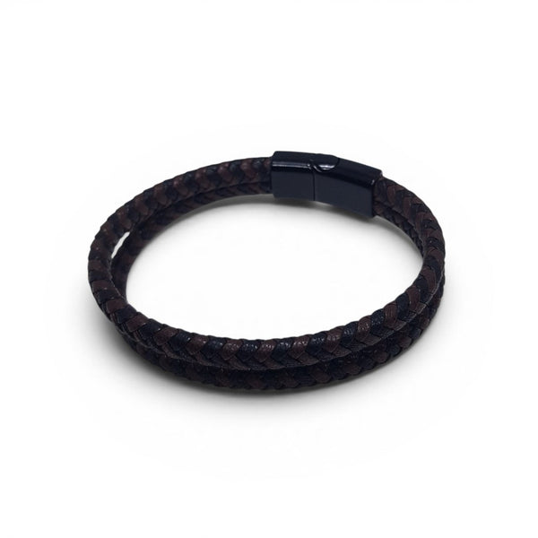 Faux Leather Brown and Black Bracelet on white background