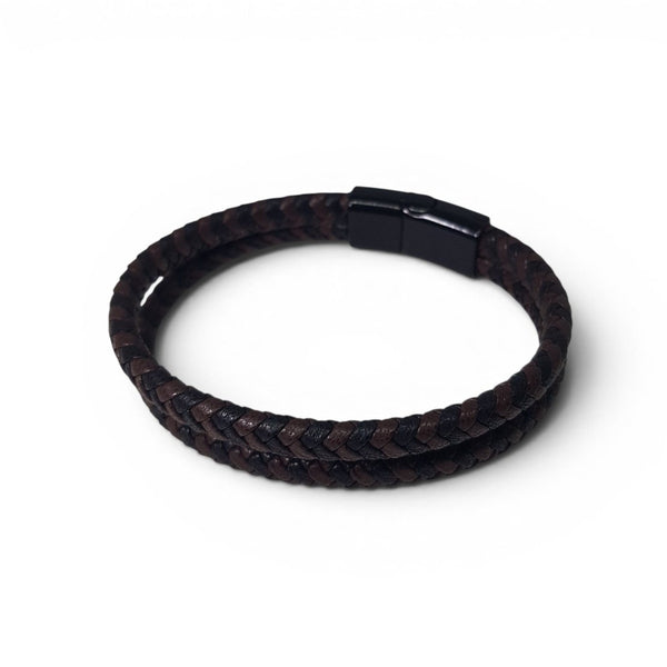 Faux Leather Brown and Black Bracelet on white background