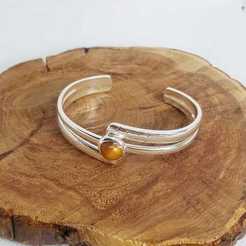 925 Silver Plated Cuff with Tiger Eye - MCA Design by Maria