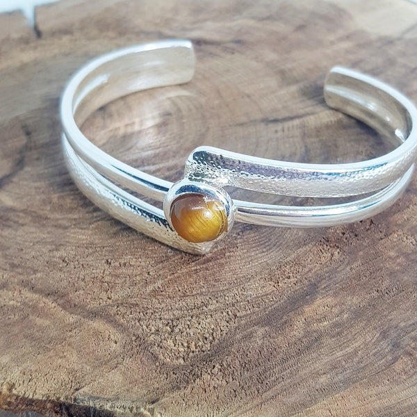 925 Silver Plated Cuff with Tiger Eye - MCA Design by Maria
