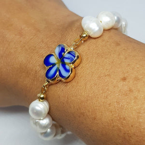 Freshwater Pearl Bracelet with Blue or Red Charm