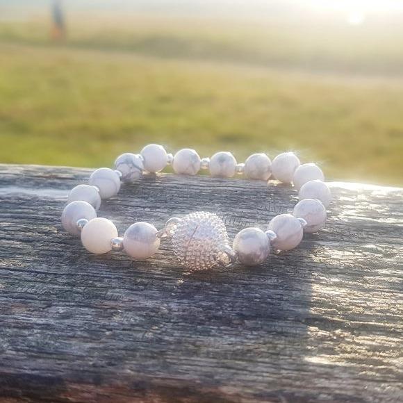 Howlite Bracelet with Micro Pave Magnetic Clasp - MCA Design by Maria