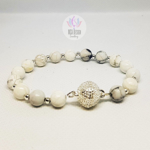 Howlite Bracelet with Micro Pave Magnetic Clasp - MCA Design by Maria