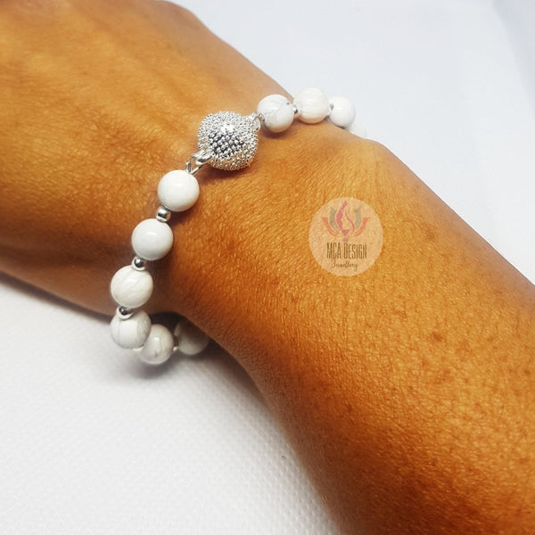 Howlite Bracelet with Micro Pave Magnetic Clasp - MCA Design by Maria