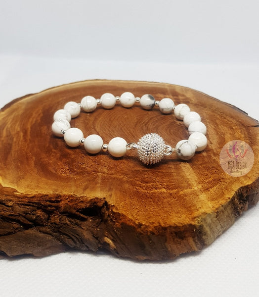 Howlite Bracelet with Micro Pave Magnetic Clasp - MCA Design by Maria