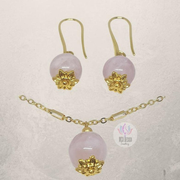 Matching Rose Quartz Necklace & Earrings Set - MCA Design by Maria