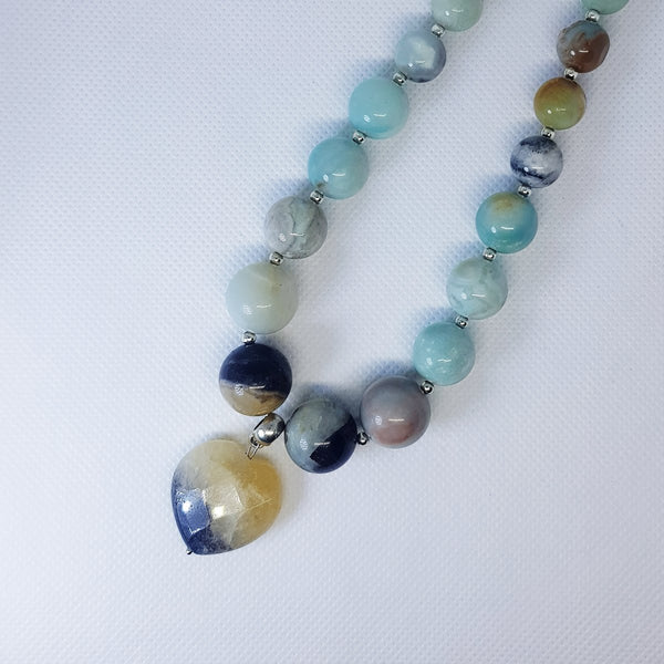 Mix Amazonite Beaded Necklace with Heart - MCA Design by Maria