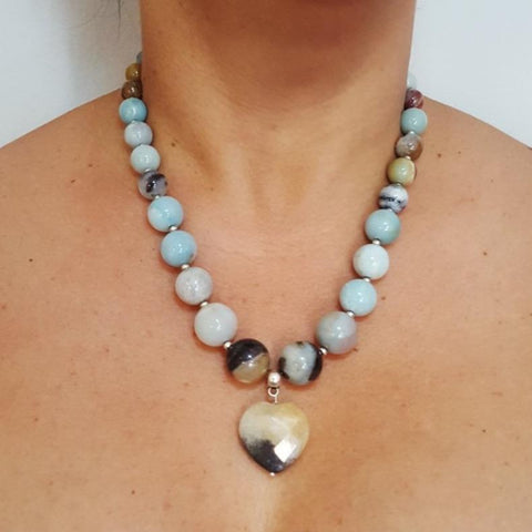 Mix Amazonite Beaded Necklace with Heart - MCA Design by Maria