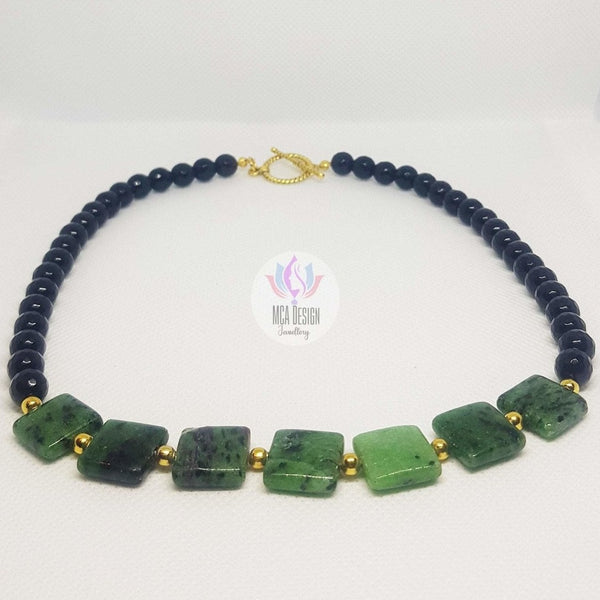Ruby Zoisite and Obsidian Necklace - MCA Design by Maria