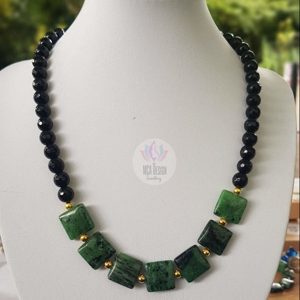 Ruby Zoisite and Obsidian Necklace - MCA Design by Maria