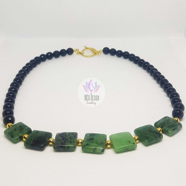 Ruby Zoisite and Onyx Necklace - MCA Design by Maria