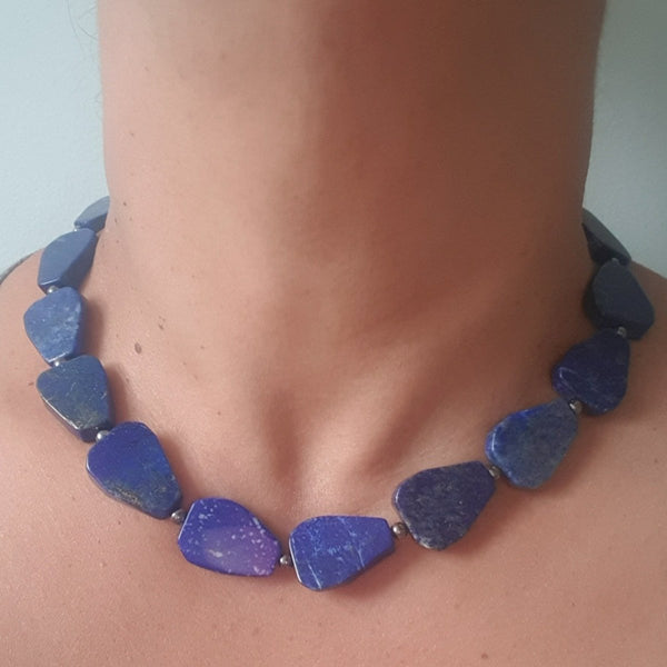 Lapis Lazuli Necklace Silver Gilt Tab by